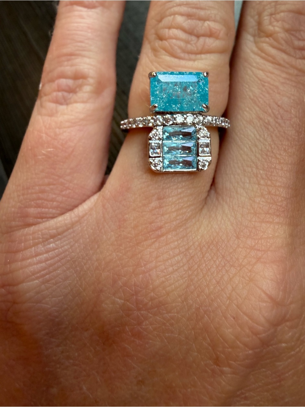 Elegant Sky Blue Crystal Halo Ring - Women Jewelry